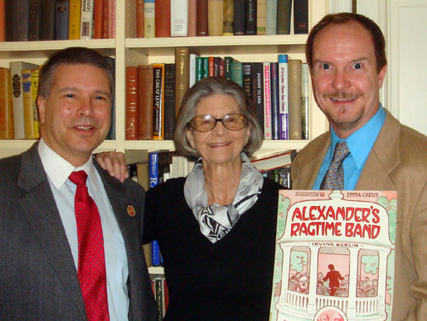 Ben and Brad with Mary Ellin Barrett and an original copy of 'Alexander's Ragtime Band'' from 1911